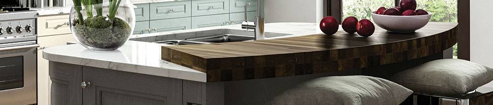kitchen island in wood and marble