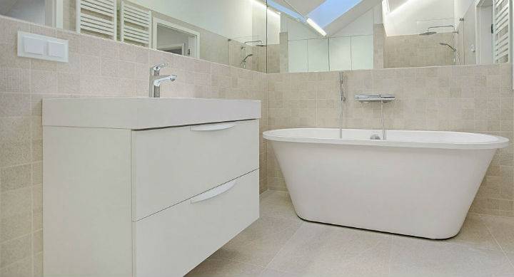 modern bathroom with freestanding bath
