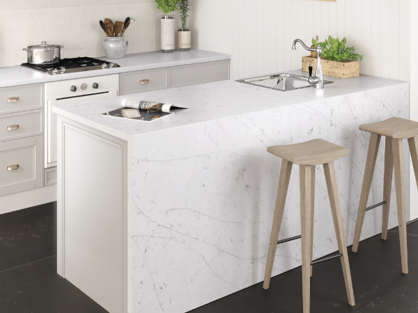 white marble kitchen island